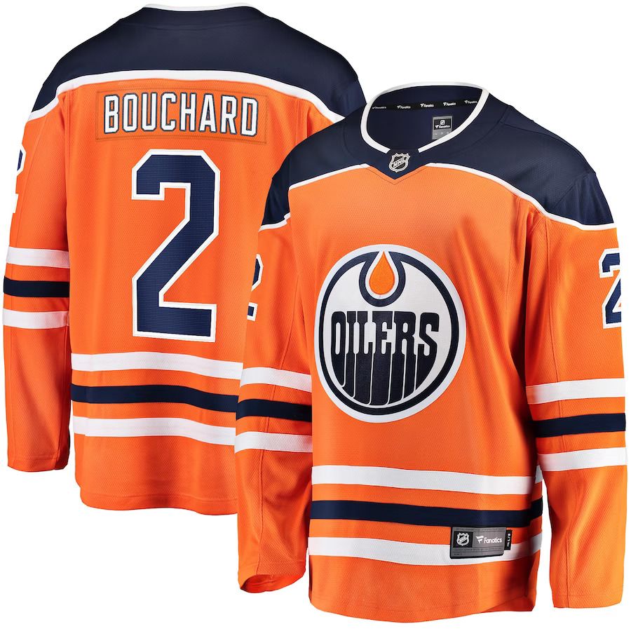 Men Edmonton Oilers 2 Evan Bouchard Fanatics Branded Orange Home Breakaway NHL Jersey